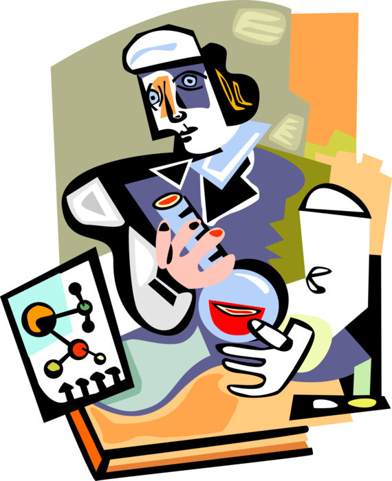 Vector Illustration of Laboratory Chemist Researcher with Glassware Beaker