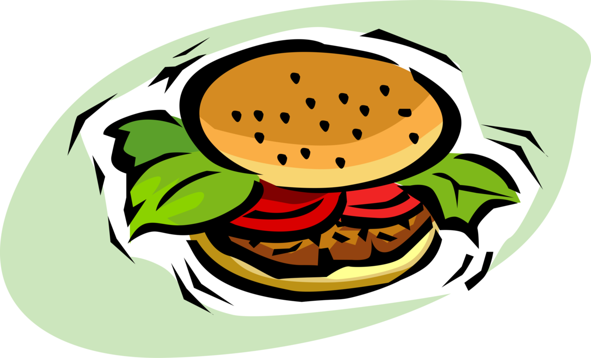 Vector Illustration of Fast Food Hamburger Burger Meal with Lettuce and Tomato