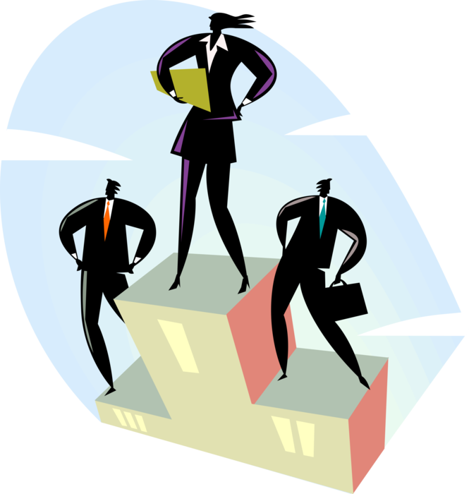 Vector Illustration of Business Colleagues Stand on Winner's Podium