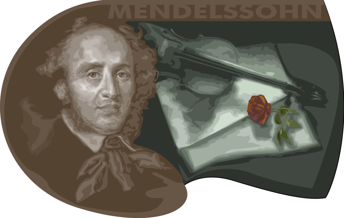Vector Illustration of Felix Mendelssohn German Composer, Pianist, Organist and Conductor of Romantic Period
