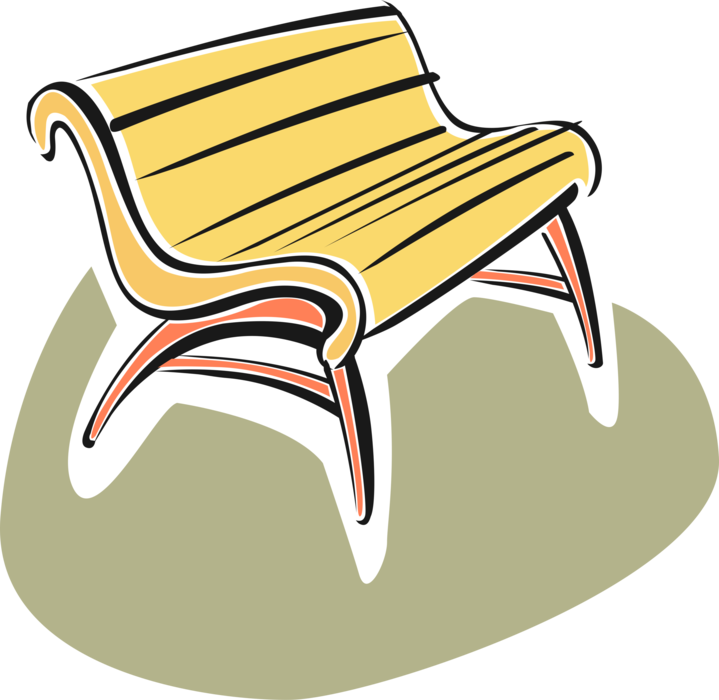 Vector Illustration of Park Bench with Long Seat Found in Public Parks