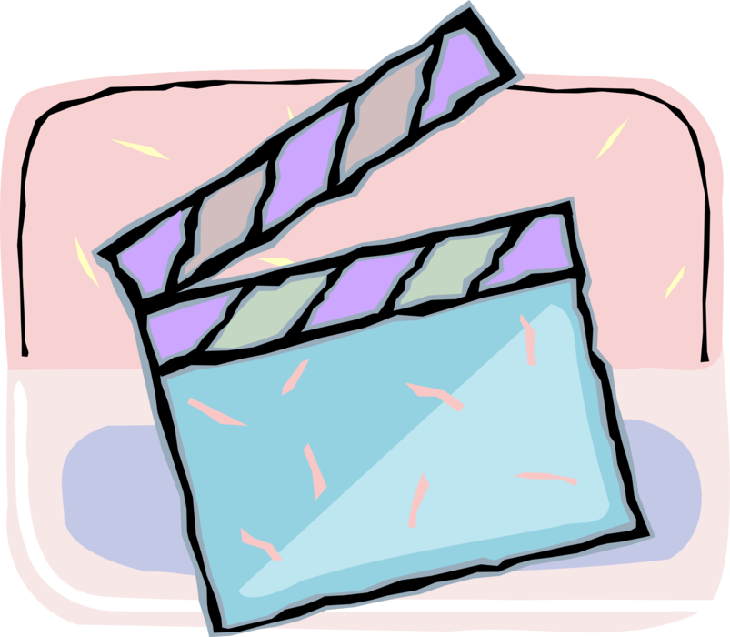 Vector Illustration of Filmmaking and Video Production Clapperboard Slate Synchronizes Picture and Sound