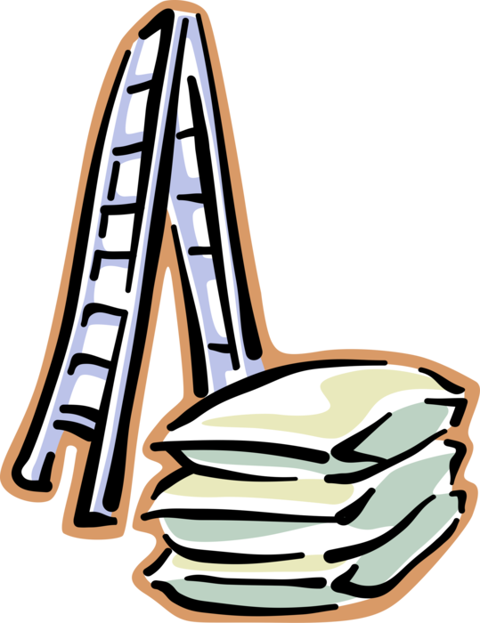 Vector Illustration of Construction Site Ladder with Bags of Concrete Cement