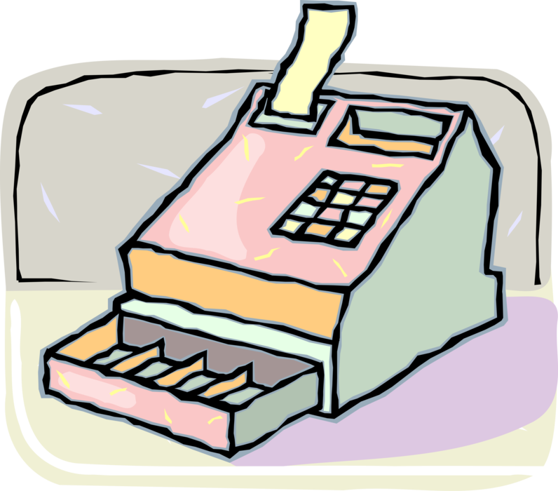 Vector Illustration of Cash Register for Registering and Calculating Retail Sales Transactions