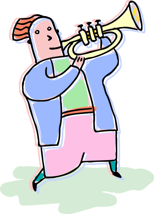 Vector Illustration of Musician Plays the Trumpet Brass Musical Instrument