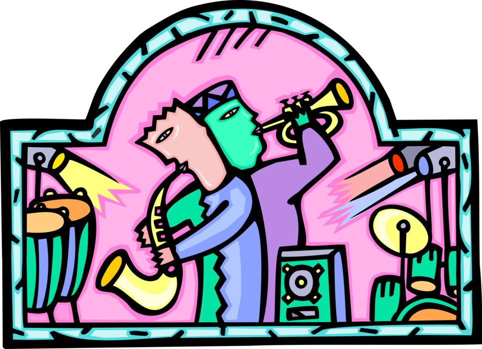 Vector Illustration of Jazz Musicians Play Live Music and Entertain on Stage