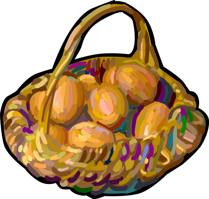 Vector Illustration of Wicker Basket of Brown Eggs From Farm Domesticated Fowl Hen Chickens