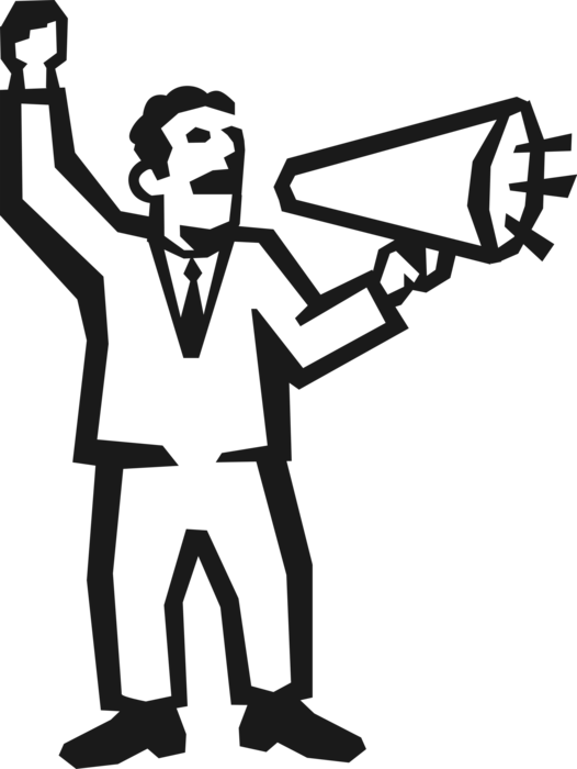 Vector Illustration of Speaking with Megaphone or Bullhorn to Amplify Voice