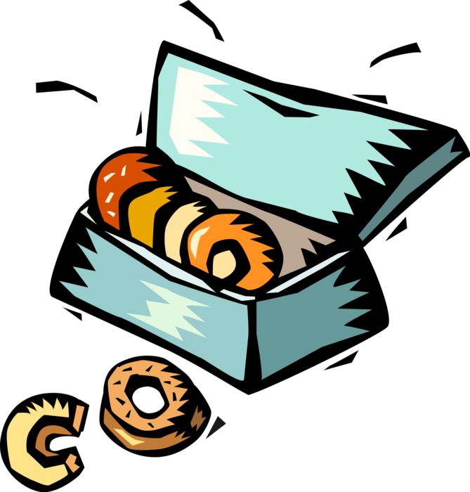 Vector Illustration of Box of Sweetened Fried Dough Donut or Doughnuts