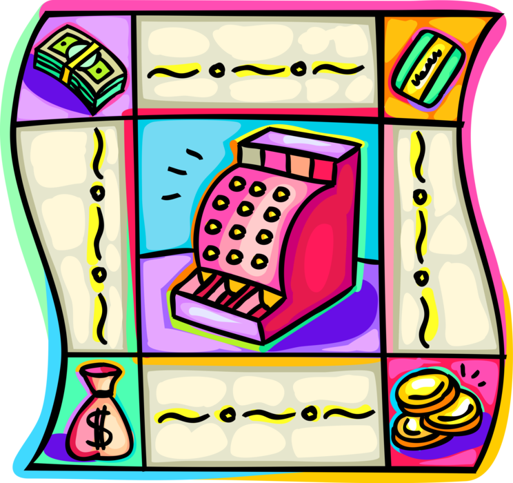 Vector Illustration of Cash Register for Registering and Calculating Retail Sales Transactions