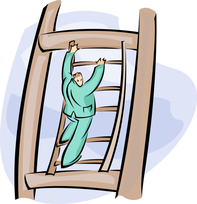 Vector Illustration of Businessman Climbing the Corporate Ladder Uses Ingenuity