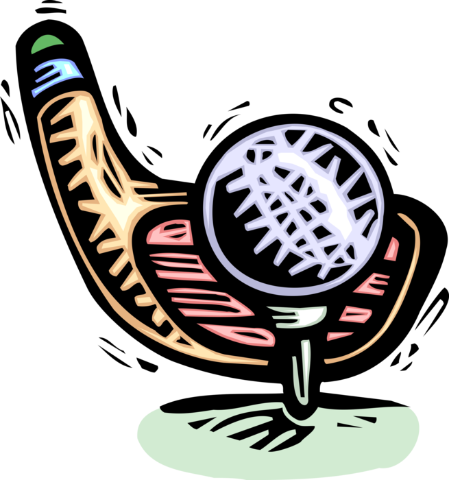 Vector Illustration of Sport of Golf Club and Ball on Golfing Tee