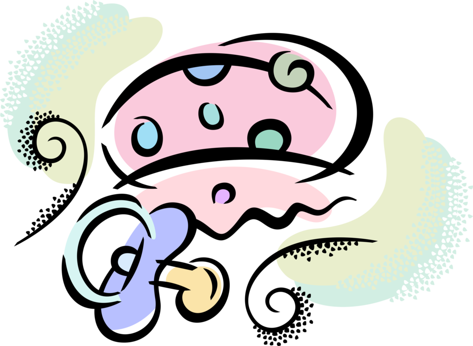Vector Illustration of Newborn Infant Baby Pacifier Dummy Teether or Soother and Bonnet Hat