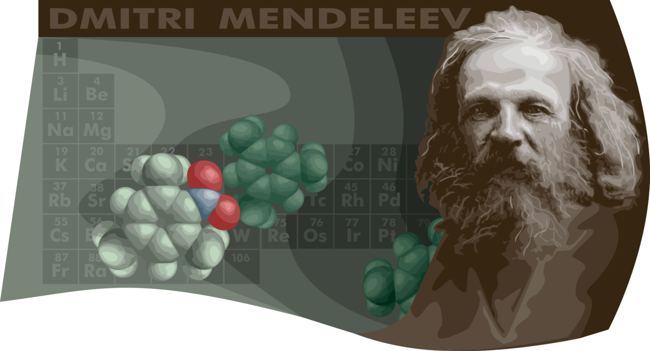Vector Illustration of Dimitri Mendeleev Russian Chemist and Inventor Created Periodic Table