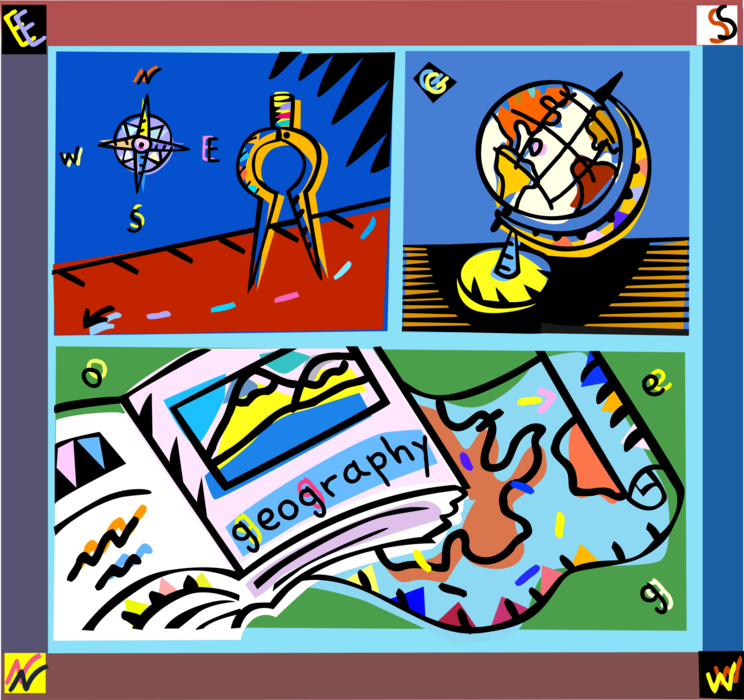 Vector Illustration of School Geography Lessons with World Globe and Compass Vector Illustration of School Geography Lessons with World Globe and Compass