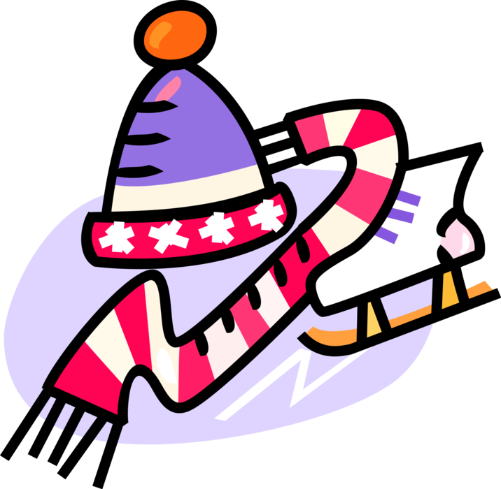 Vector Illustration of Winter Clothing Apparel Hat, Scarf, and Figure Skating Ice Skate