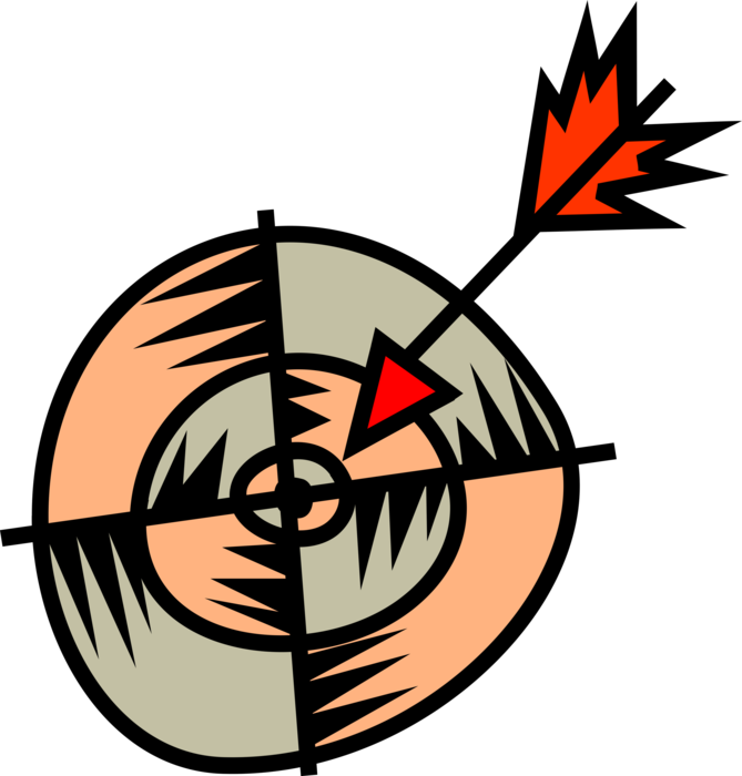 Vector Illustration of Archery Marksmanship Arrow Shaft in Flight with Bullseye or Bull's-Eye Target