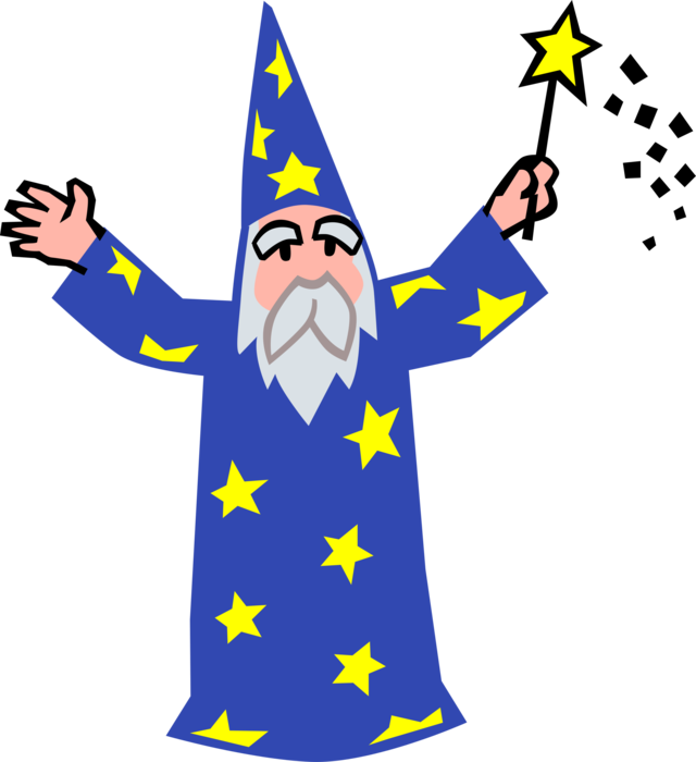 Vector Illustration of Legendary Merlin the Magician Wizard with Magic Wand
