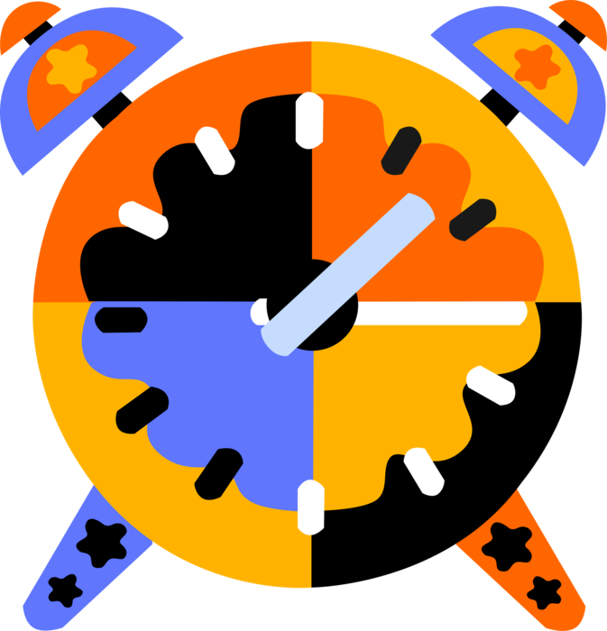 Vector Illustration of Alarm Clock Displays Time and Rings For Wake-Up Call