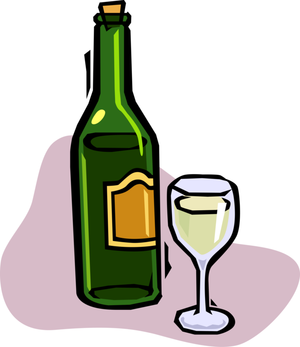 Vector Illustration of Bottle of White Wine with Glass
