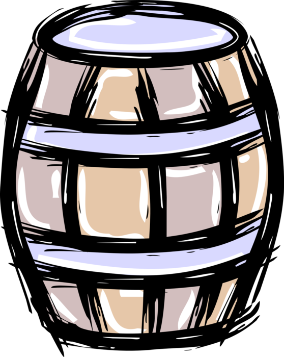 Vector Illustration of Barrel, Cask or Tun Made of Wooden Staves Bound by Hoops