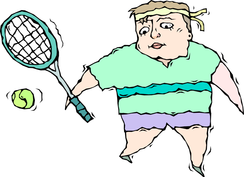 Vector Illustration of Tennis Player with Racket or Racquet and Ball Takes Swing