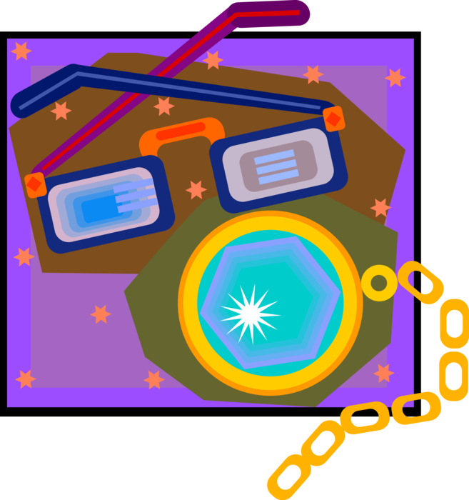 Vector Illustration of Reading Glasses and Pocket Watch or Pocketwatch