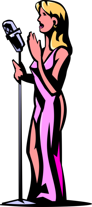Vector Illustration of Nightclub Lounge Singer Performs and Sings with Microphone