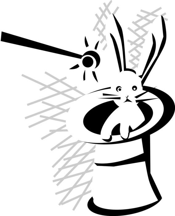 Vector Illustration of Magician's Hat and Small Mammal Rabbit Magic Act 