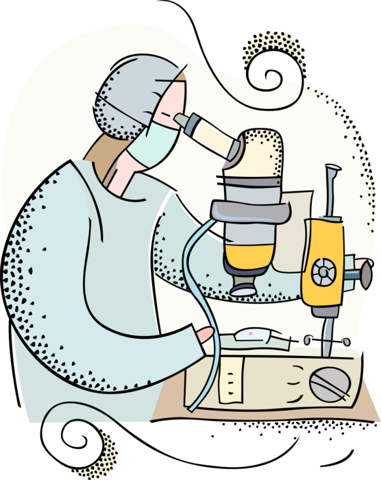 Vector Illustration of Research Scientist in Laboratory with Microscope