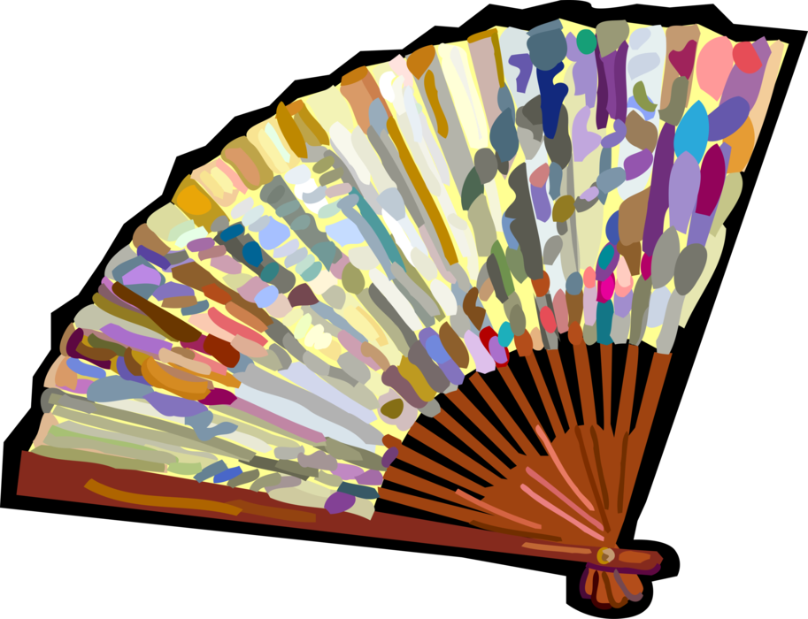 Vector Illustration of Decorative Folding Hand Fan Provides Air Circulation