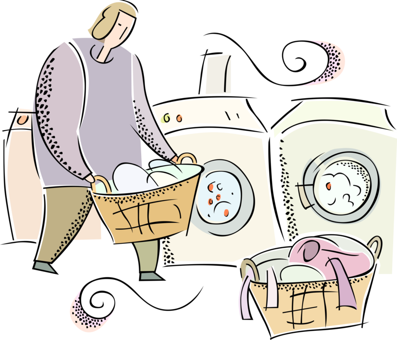 Vector Illustration of Household Appliance Washing Machine Clothes Washer Cleans Laundry