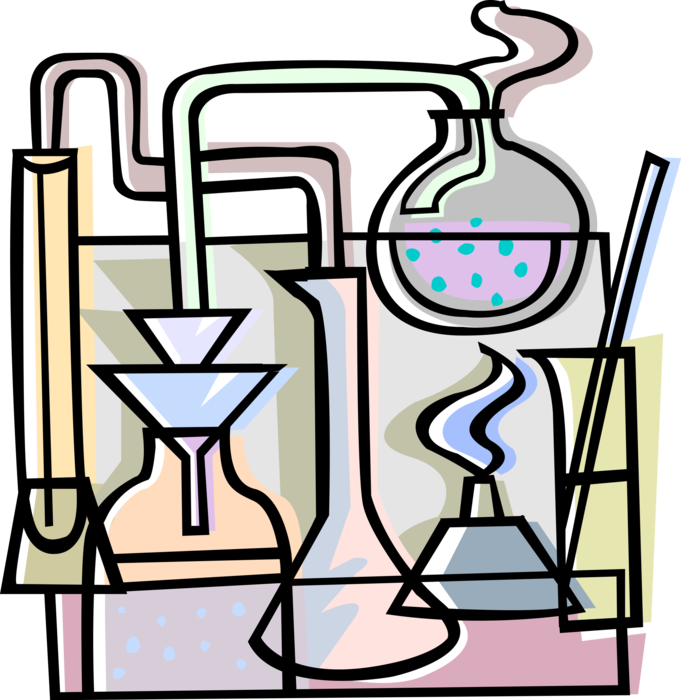 Vector Illustration of Chemistry Laboratory Equipment with Beakers and Flasks