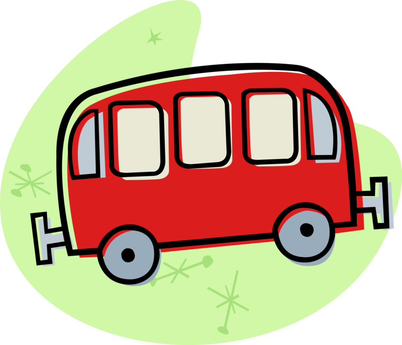 Vector Illustration of Public Urban Transportation City Bus Vehicle Carries Passengers and Commuters