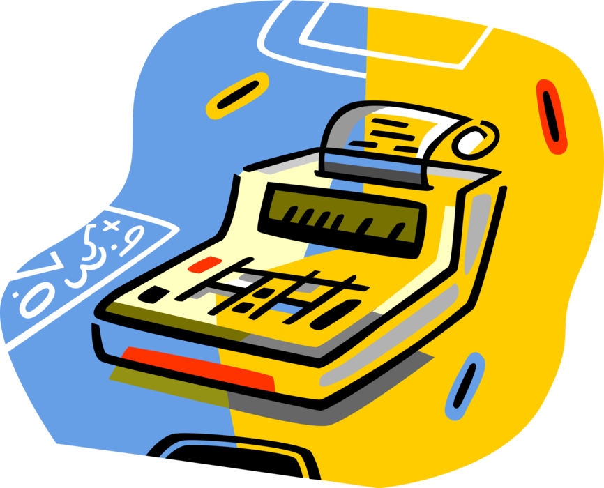 Vector Illustration of Calculator Portable Electronic Device Performs Basic Operations of Mathematics