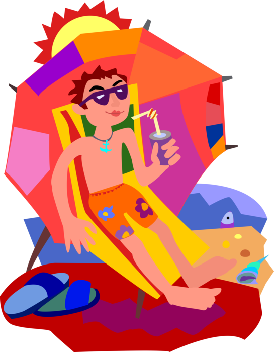 Vector Illustration of Suntanning and Relaxing on the Beach