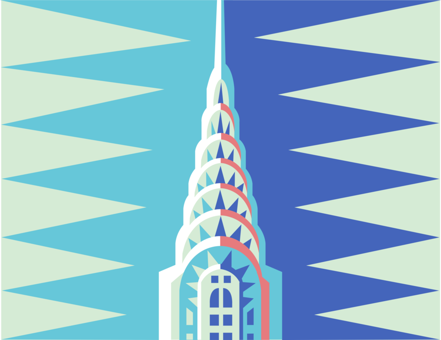 Vector Illustration of Chrysler Building Iconic Art Deco-Style Architecture Skyscraper in Midtown Manhattan in New York City