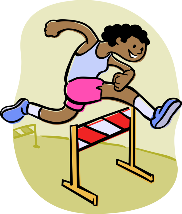 Vector Illustration of Track and Field Athletic Sport Contest Hurdler Runs the Hurdles