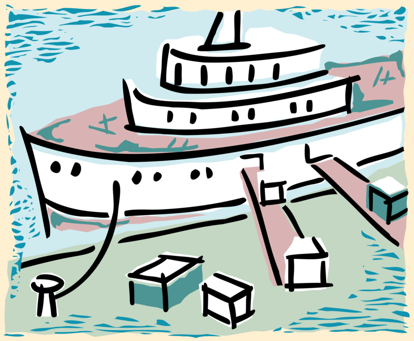 Vector Illustration of Ocean Transport Cargo Ship or Freighter Ship or Vessel Carries Freight Goods and Materials