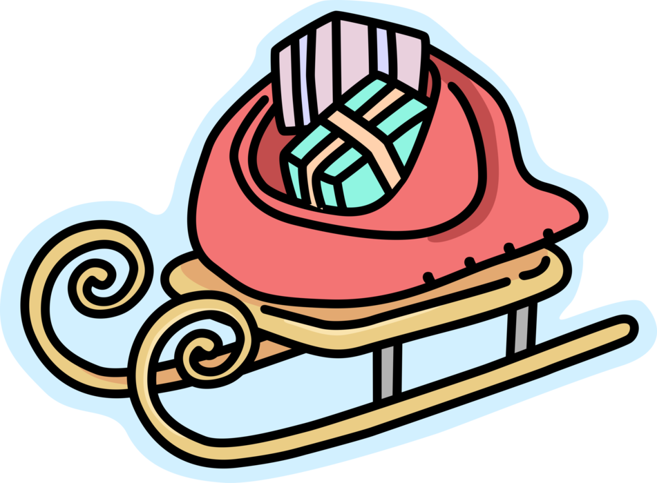 Vector Illustration of Toboggan Sleigh with Christmas Gift Presents