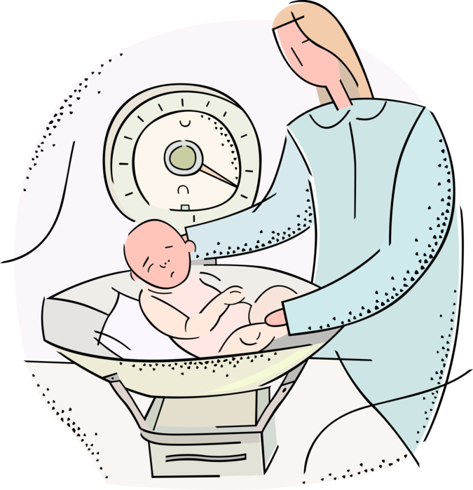 Vector Illustration of Pediatrics Nurse Provides Medical Care to Infant Newborn Baby in Hospital Maternity Ward