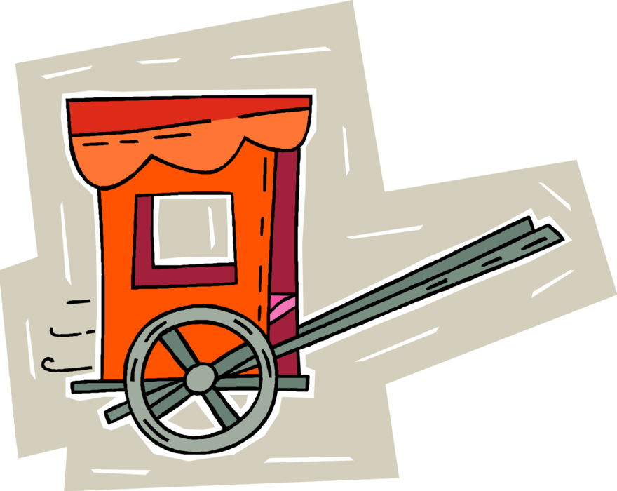 Vector Illustration of Chinese Pulled Rickshaw Passenger Cart