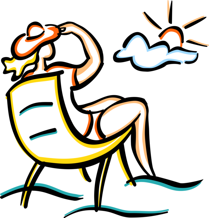 Vector Illustration of Relaxing on Beach in Lounge Chair with Sunshine Shining