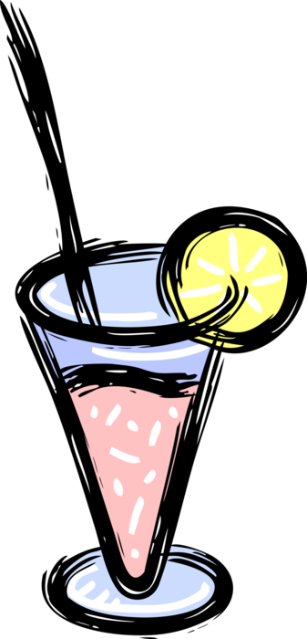 Vector Illustration of Cocktail Alcohol Beverage with Slice of Lemon and Swizzle Stick