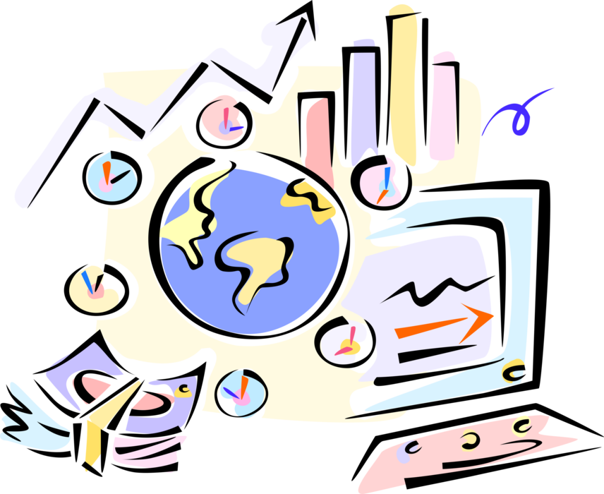 Vector Illustration of International Stock Market Trading Global Indices and Worldwide Markets