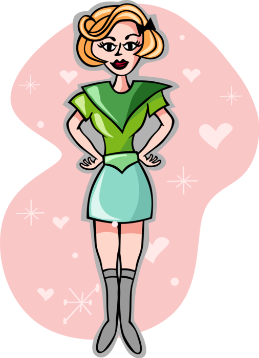 Vector Illustration of Young Woman in Love with Romantic Hearts