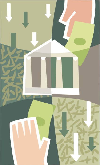 Vector Illustration of Financial Institution Bank with Cash Money Deposits and Withdrawals