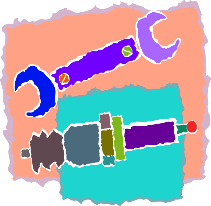 Vector Illustration of Workbench Wrench with Spark Plug Ignition System to Deliver Electric Current