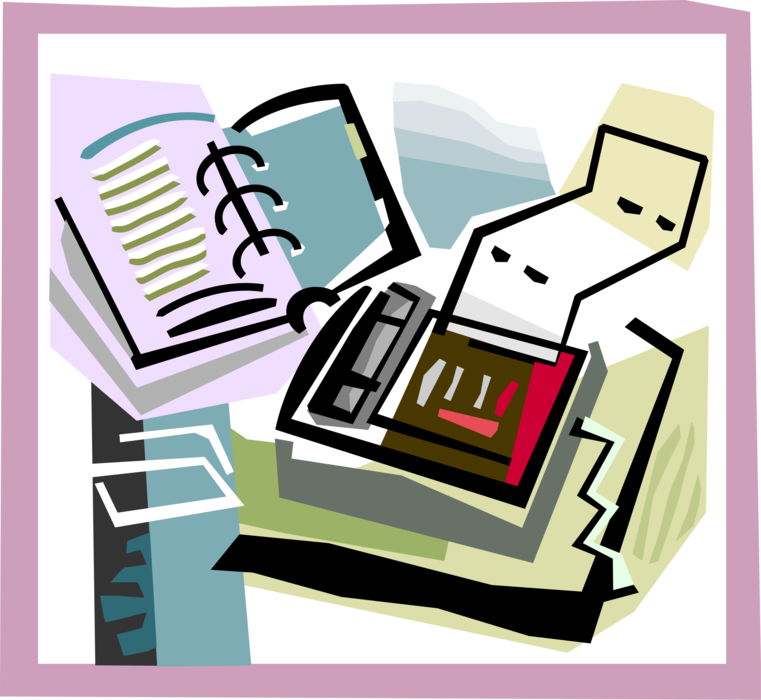 Vector Illustration of Office Equipment Printer with Binder Documents