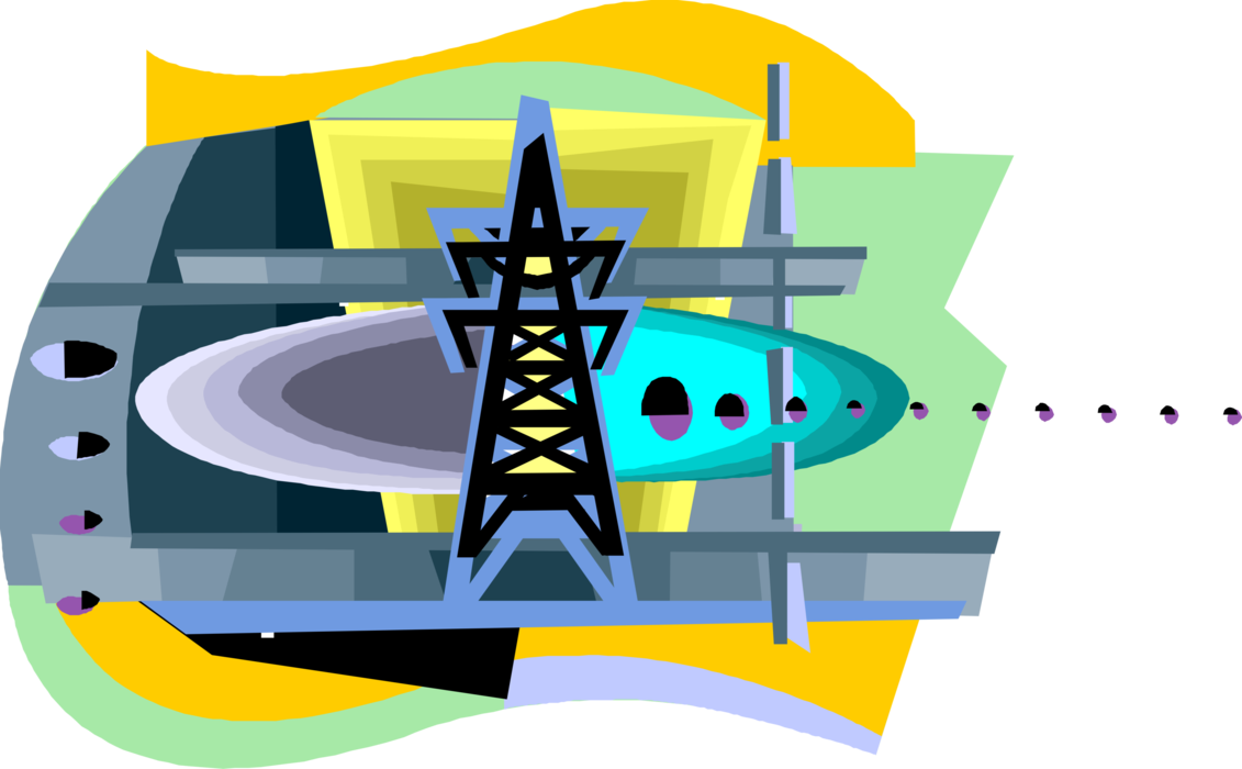 Vector Illustration of Transmission Tower Carries Electrical Power Lines to Distribute Electricity